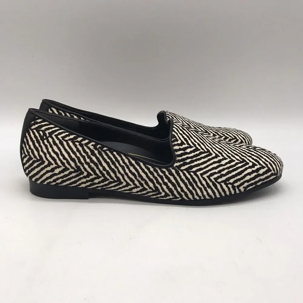 Vionic Willa Calf Hair Leather Zebra Flats Women's 6.5 Slip On Black &White Shoe